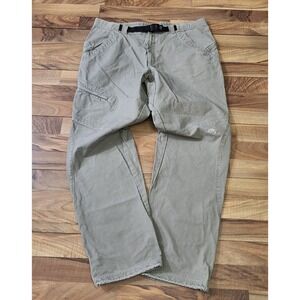 MOUNTAIN HARDWEAR Men Hiking Pants Belted Sz L Canvas Cotton Beige Taupe Pockets